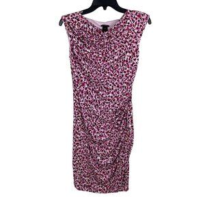 Ann Taylor Women Sleeveless Pink & Purple Abstract Print Draped Sheath Dress Siz